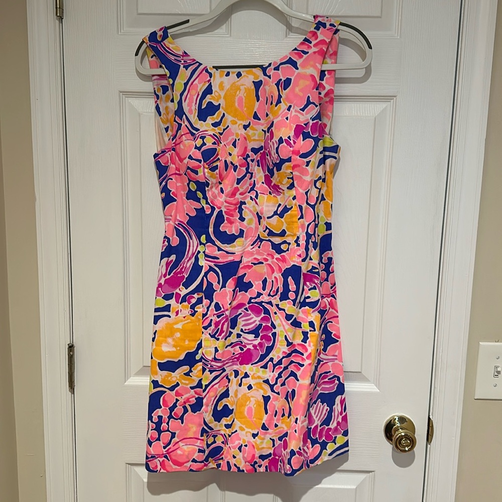 Lilly Pulitzer Pink Navy Yellow Tropical Print Mini Dress